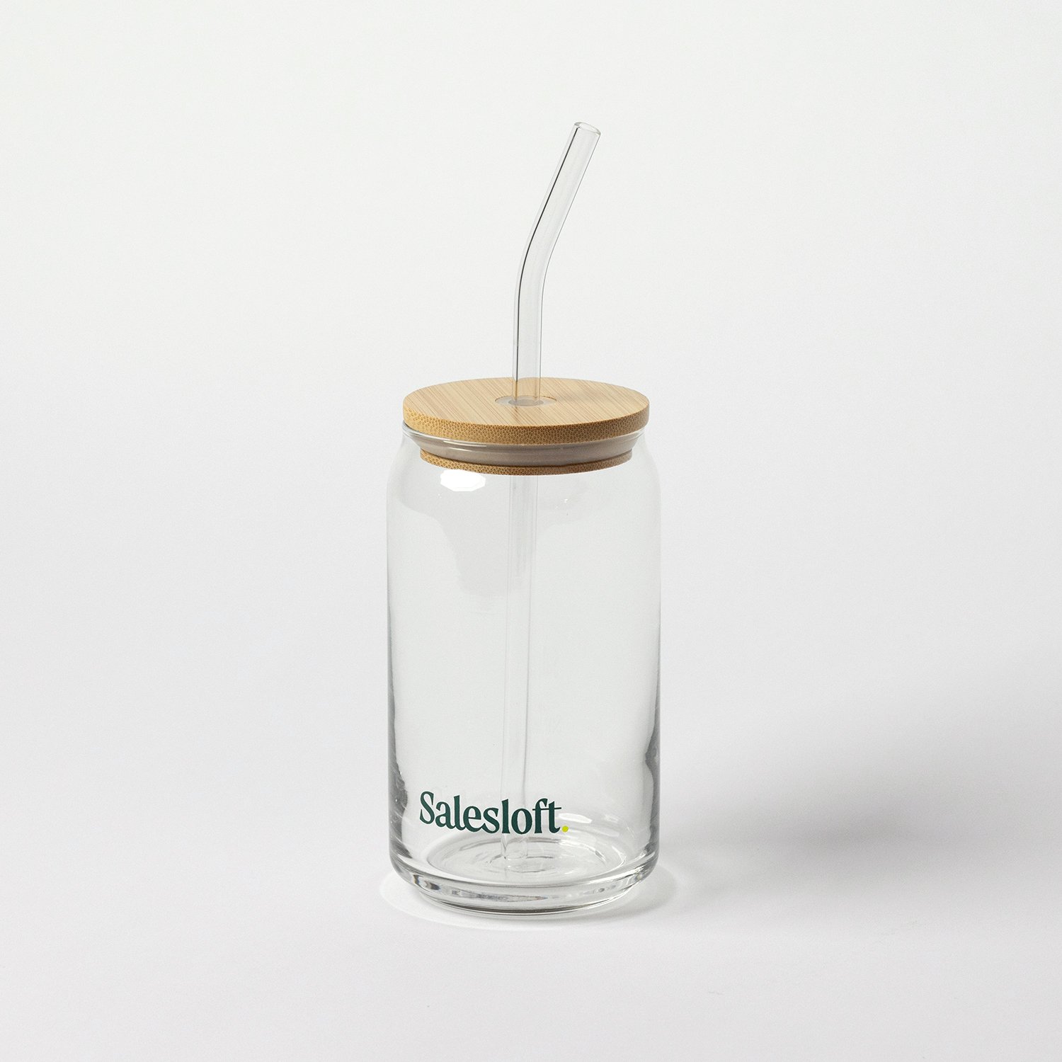 Can Glass With Bamboo Lid and Straw